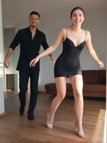 Grand beauty on the dance floor. Her lover behind.,the man is standing beside a woman in a tight black dress,szewczenko,dancing couple,szewczyk,gangnam,macarena,kapparis,Photography,Documentary Photog