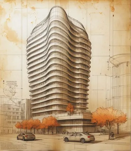 Architecture Sketch,a drawing of a tall building with several windows,vinoly,robarts,escala,archigram,unbuilt,miralles,Unique,Design,Infographics