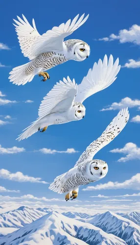 snowy owl,snow owl,alpino-oriented milk helmling,siberian owl,arctic birds,owl background,birds in flight,owls,owlets,flying birds,birds flying,doves of peace,gyrfalcon,white eagle,owl pattern,bird flight,winter animals,kirtland's owl,owl nature,falconiformes,Illustration,Japanese style,Japanese Style 05