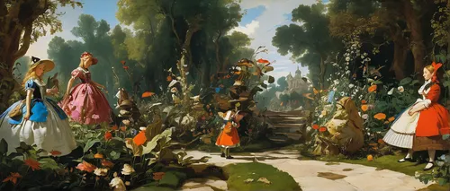 the pied piper of hamelin,promenade,procession,pilgrims,the garden society of gothenburg,hunting scene,towards the garden,work in the garden,happy children playing in the forest,garden party,ancient parade,garden of plants,girl in the garden,village scene,apollo and the muses,girl picking flowers,street musicians,garden of eden,stroll,to the garden,Art,Classical Oil Painting,Classical Oil Painting 40