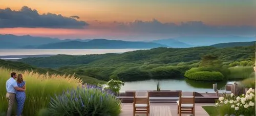 couple standing in front of a forested mountain,landscape designers sydney,landscape background,landscape design sydney,background view nature,japan landscape,home landscape,lake garda,idyll,outdoor f