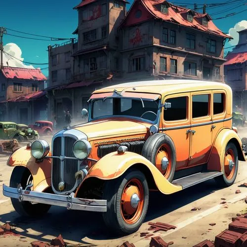 rusty cars,jalopy,lumbago,rust truck,blacksad,topolino,Illustration,Japanese style,Japanese Style 03