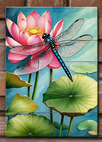 Lotus and dragonfly customize ceramic tile mural tile for Dragonfly mural,spring dragonfly,dragonflies and damseflies,dragonfly,dragonflies,hawker dragonflies,damselfly,dragon-fly,water lily plate,blu