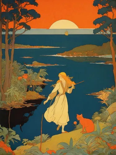 midsummer,rusalka,mucha,the blonde in the river,hans christian andersen,charlotte cushman,vintage illustration,kate greenaway,olle gill,idyll,girl on the river,tommie crocus,asher durand,sibelius,the night of kupala,sailing orange,summer evening,autumn idyll,murcott orange,summer solstice,Illustration,Retro,Retro 07