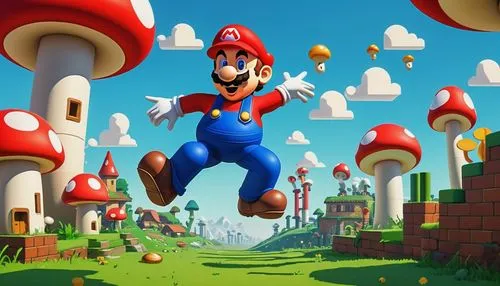 mario,super mario brothers,marios,mario bros,luigi,toadstools,paisano,platformers,toadstool,platforming,mushroom landscape,morio,smo,ario,mushroom island,platformer,cartoon video game background,red mushroom,mushrooming,hyuck,Art,Artistic Painting,Artistic Painting 08