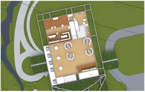 This document outlines the first floor plan of an ecolodge, featuring:

Main areas: Reception, large restaurant, lounge, and waiting area
Leisure facilities: Swimming pool, spa, sauna, and outdoor spa