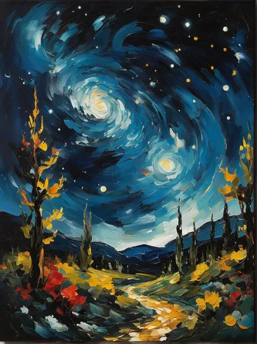 starry night,night scene,night sky,falling stars,the night sky,starry sky,night stars,star winds,fall landscape,autumn landscape,space art,oil on canvas,nightsky,nothern lights,falling star,oil painting on canvas,starscape,the northern lights,sky of autumn,oil painting,Art,Artistic Painting,Artistic Painting 37