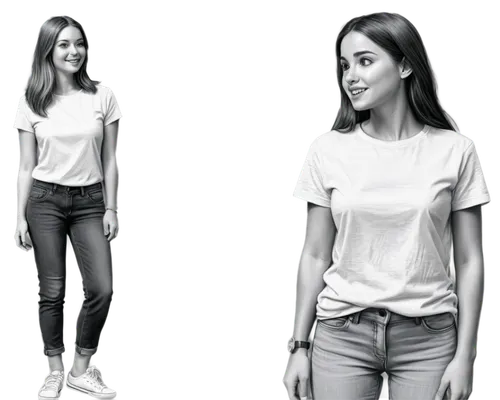 girl in t-shirt,tshirt,rotoscope,hande,anorexia,shailene,rotoscoped,jeans background,stoessel,rotoscoping,beren,derya,female model,white shirt,scintigraphy,burcu,effy,mannikin,image manipulation,dilek,Illustration,Black and White,Black and White 30