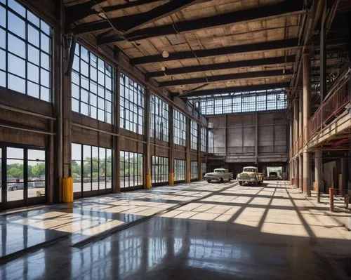 hangar,industrial hall,factory hall,hangars,empty factory,freight depot,empty interior,railyards,warehouse,warehouses,vab,dogpatch,abandoned factory,locomotive shed,industrial building,daylighting,brickworks,usine,warehousing,brickyards,Illustration,Paper based,Paper Based 21