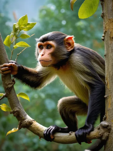 Write a short comedic story about mischievous monkeys wreaking havoc at a zoo.,white-fronted capuchin,long tailed macaque,common chimpanzee,crab-eating macaque,cercopithecus neglectus,tufted capuchin,