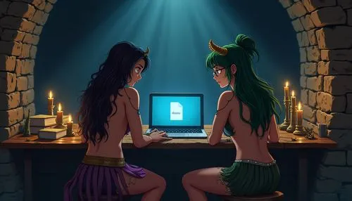 priestesses,wayforward,girl talk,summoners,hyrule,sorceresses,game illustration,cutscene,wadjet,triforce,magic mirror,gameboy,dosbox,the tablet,chatting,mahjong,conversing,conversation,offering,darkstalkers