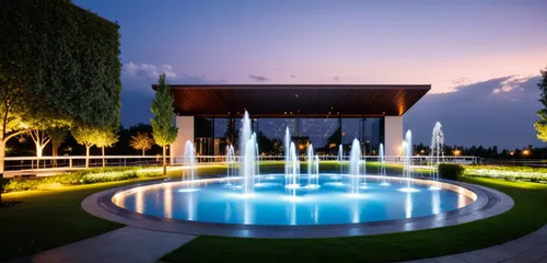 MODERN water fountain for a villa entrance roundabout , and in the background the parking with a pergola on the top of it, hd quality,landscape lighting,landscape designers sydney,spa water fountain,d