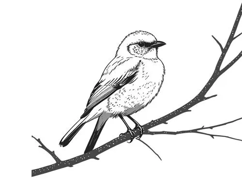 a bird is sitting on a nch of a tree,shrikes,bird on branch,cotinga,bird illustration,line art birds,bird drawing,Design Sketch,Design Sketch,Rough Outline