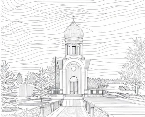 Line drawing of a historic landmark ,coloring page,coloring pages,steeple,line drawing,steeples,steepled,craftsbury,belltower,sketchup,nauvoo,collegiate basilica,tahquamenon,crosshatching,borromini,mu