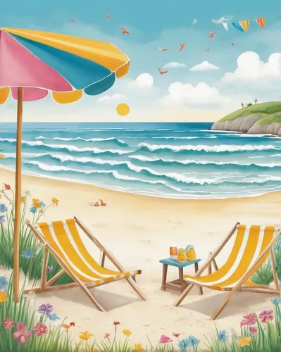 Design a cute and cheerful Thorfinn pfp featuring a sunny beach setting.,summer beach umbrellas,beach landscape,beach chairs,background vector,beach furniture,sea beach-marigold,summer background,beac