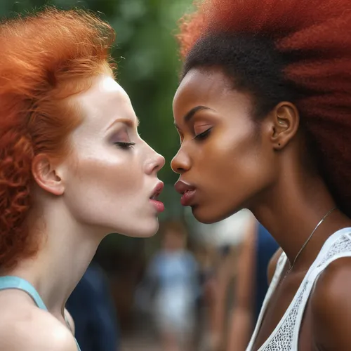 afro american girls,redheads,beautiful african american women,black models,girl kiss,afroamerican,black couple,afro-american,artificial hair integrations,black women,afro american,skin color,natural cosmetics,kissing,two girls,cheek kissing,mannequins,kiss,kisses,women's cosmetics,Photography,General,Realistic