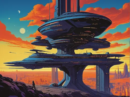 futuristic landscape,futuristic,scifi,sci-fi,sci - fi,gas planet,valerian,futuristic architecture,metropolis,alien world,utopian,space ships,sci fiction illustration,alien planet,space port,sci fi,ufo,skyscraper,mushroom landscape,skyscrapers,Illustration,Children,Children 01