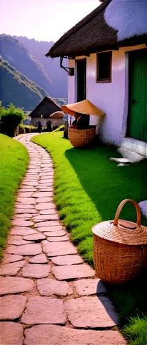 rice terrace,home landscape,tea plantations,grass roof,ricefield,roof landscape,rice paddies,korean folk village,tea plantation,green lawn,green landscape,rice fields,the rice field,rice field,thatched roof,green grass,alpine pastures,thatch roofed hose,cottages,rural landscape,Illustration,Realistic Fantasy,Realistic Fantasy 28