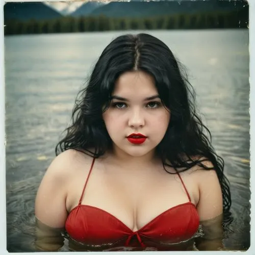 0606 pretty chubby girl with long black hair and flushed cheeks and red lips, she is a godess of the lake and has the power of water,red lips,girl on the river,guelaguetza,tairrie,chicana,jutlandic,th