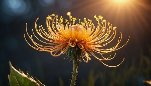 flower in sunset,celestial chrysanthemum,gold flower,flame flower,erdsonne flower,dandelion flower,Photography,General,Fantasy