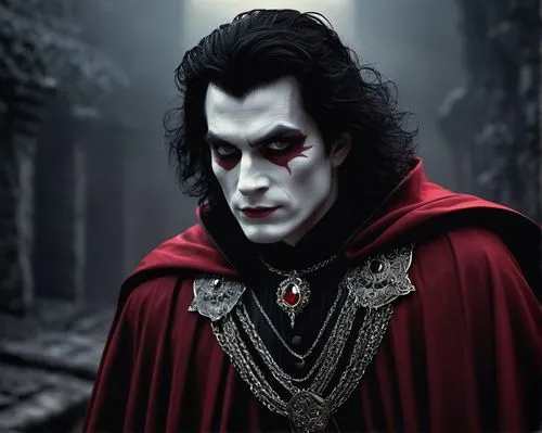 Dark Lord Dnd, sharp evil eyes, menacing smile, black hair, pale skin, dark noble attire, crimson cape, ornate silver brooch, sinister pose, dramatic lighting, ominous background, dark fantasy world, 