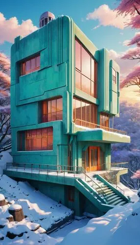 cubic house,cube house,snowhotel,zoku,electrohome,dreamhouse,Illustration,Japanese style,Japanese Style 03