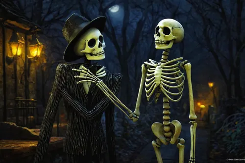 danse macabre,dance of death,vintage skeleton,skeletons,halloween scene,helloween,halloween background,old couple,halloween illustration,day of the dead skeleton,romantic scene,romantic meeting,halloween wallpaper,memento mori,beautiful couple,halloween night,trick-or-treat,romantic night,trick or treat,day of the dead frame,Art,Classical Oil Painting,Classical Oil Painting 18