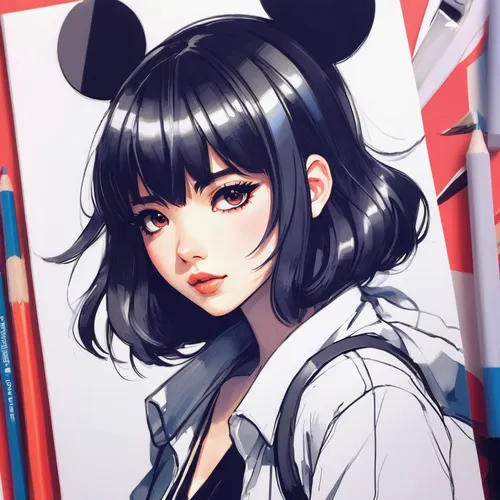 ursa,mickey mouse,disney character,micky mouse,minnie,minnie mouse,mulan,mickey,panda,illustrator,hinata,study,streaming,kawaii panda,sailor,anime girl,ren,geisha,cosmetic brush,cruella,Conceptual Art,Fantasy,Fantasy 19