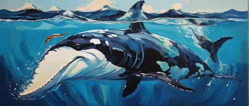 orca,killer whale,humpback whale,marine mammal,whale cow,humpback,cetacea,blue whale,whale,cetacean,whales,pot whale,tofino,toothed whale,alaska,blue painting,pilot whale,northern whale dolphin,whale fluke,aquatic mammal,Conceptual Art,Oil color,Oil Color 08