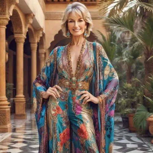 meryl streep,arabian,moroccan pattern,sari,rem in arabian nights,boho,iman,rhonda rauzi,tajmahal,alhambra,paloma,portrait of christi,vanity fair,kimono,abaya,aging icon,iranian,hallia venezia,fabulous,carnaroli,Photography,Realistic