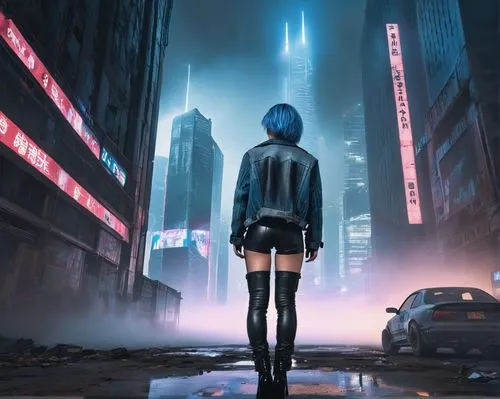 cyberpunk,hatsune miku,blue rain,dystopian,2d,shinjuku,city trans,aqua,tokyo city,cyan,miku,cityscape,dystopia,walking in the rain,piko,hk,shibuya,futuristic,tokyo,in the rain,Conceptual Art,Fantasy,Fantasy 33