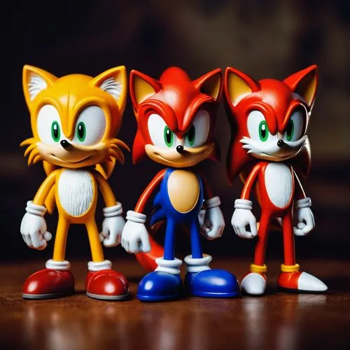 tails,sonics,fleetway,pensonic,sonicblue,sonic,knuckles,predecessors,sega,figurines,three friends,trio,sonicnet,quartet,play figures,knux,collectible action figures,3d render,triumvirate,hedgehogs,Unique,3D,Toy