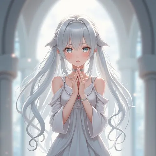 weiss,chaika,purity,ayanami,girl praying,white heart