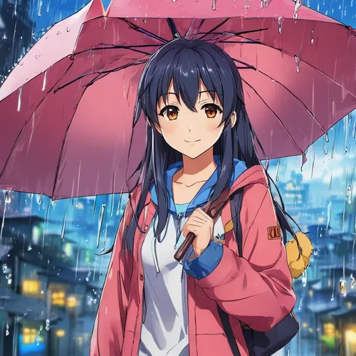 in the rain,umbrella,rainy,walking in the rain,summer umbrella,azusa nakano k-on,raincoat,umbrellas,blue rain,rain,rainy day,asian umbrella,rain lily,japanese umbrella,heavy rain,rain suit,rainy weather,raindops,sonoda love live,rainy season,Illustration,Japanese style,Japanese Style 03