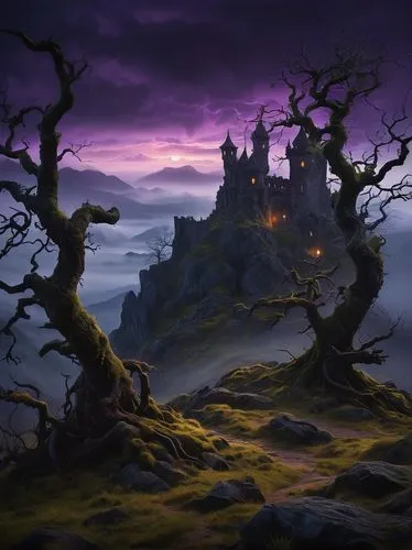 fantasy landscape,halloween background,fantasy picture,blackmoor,haunted castle,witch's house,darklands,elfland,ghost castle,castle of the corvin,neverwinter,fairy tale castle,halloween wallpaper,cartoon video game background,purple landscape,fablehaven,dracula castle,ruined castle,castlevania,beleriand,Conceptual Art,Graffiti Art,Graffiti Art 11