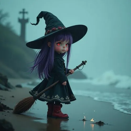 halloween witch,bewitching,witch,witching,witchel,dark beach,Illustration,Children,Children 02