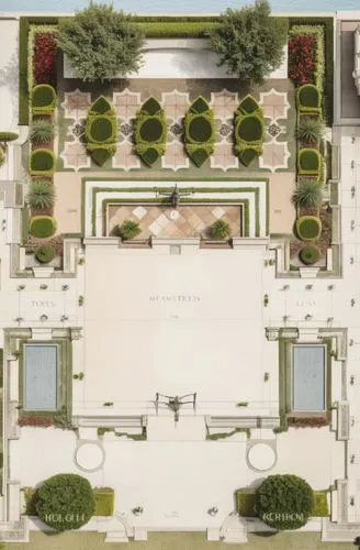 a plan of an outdoor area with an overhead view of a garden and trees,garden elevation,villa d'este,palace garden,villa borghese,palladianism,ritzau,Photography,General,Realistic