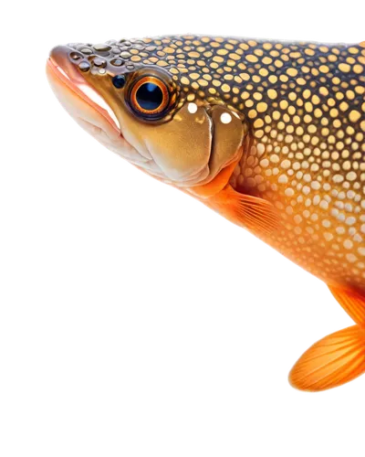 tiger trout, aquatic creature, freshwater fish, orange stripes, white belly, vibrant fins, swimming pose, water droplets, shiny scales, detailed eyes, morning sunlight, soft focus, shallow depth of fi