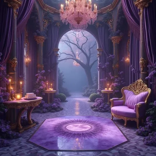 ornate room,fantasy picture,tentorium,fairy tale,dandelion hall,purple wallpaper,background design,fairy tale castle,cinderella,beauty room,enchanted,fairyland,enchanted forest,sanctum,ballroom,the threshold of the house,opulence,3d fantasy,a fairy tale,opulent,Photography,General,Realistic