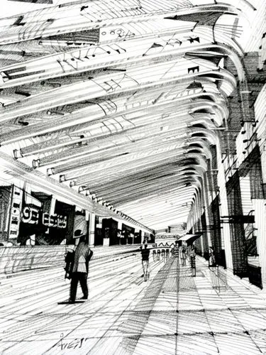 heathrow,berlin brandenburg airport,haneda,dulles,airport terminal,airport,transport hub,osaka station,rows of planes,incheon,vanishing point,moving walkway,the dubai mall entrance,station concourse,terminal,baggage hall,airport apron,bus station,kamppi,calatrava,Design Sketch,Design Sketch,Pencil Line Art