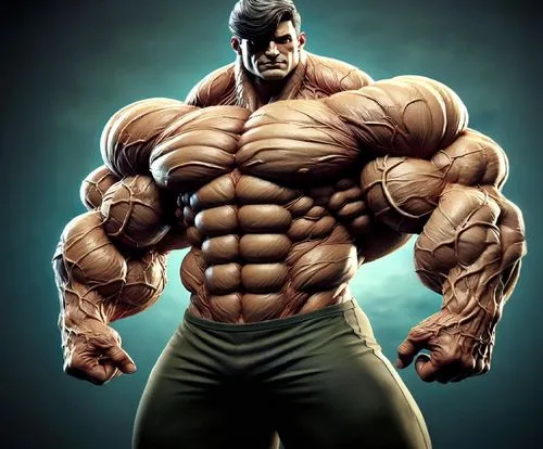 A super-heavyweight bodybuilder man with very huge muscles in unflexed position. His weight - 375 pounds!,baki,wightman,body building,ferrigato,bara,musclebound