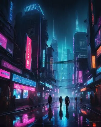 cyberpunk,shinjuku,futuristic landscape,shanghai,tokyo city,kowloon,tokyo,metropolis,cityscape,shibuya,dystopian,hong kong,fantasy city,colorful city,taipei,futuristic,harbour city,vapor,scifi,walking in the rain,Art,Artistic Painting,Artistic Painting 37