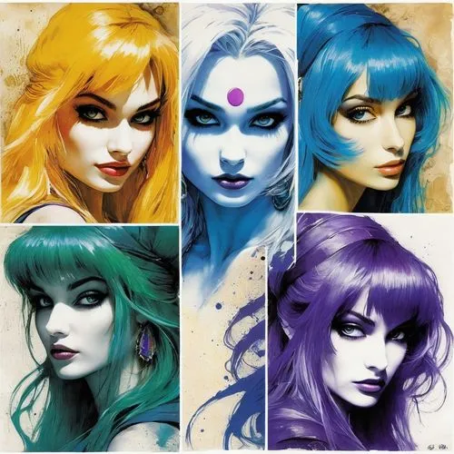 darkstalkers,elfquest,colourists,pop art colors,priestesses,pop art style,Illustration,Paper based,Paper Based 05