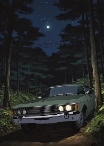 moon car,jensen interceptor,muscle car cartoon,chevrolet impala,impala,ford galaxie,ghost car,oldsmobile intrigue,chevrolet el camino,dodge challenger,ford galaxy,pontiac ventura,mitsubishi galant,mercury,night highway,dodge intrepid,pontiac,nissan skyline,bobby-car,muscle car,Illustration,Japanese style,Japanese Style 12