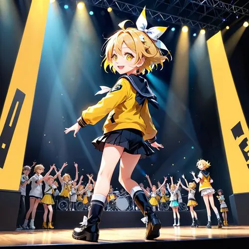 vocaloid,love live,yuzu,toori,yellow bell,idol,concert dance,yellow background,lemon,heavy object,darjeeling,cheering,performing,citron,yang,lemon background,yellow,you cheer,energetic,life stage icon,Anime,Anime,General