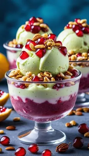 Scoop the fruity ice cream into bowls or cups and Sprinkle the crunchy nuts on top and if you have any extra fruit or pomegranate seeds, you can sprinkle them on top to make it look pretty. Show very 