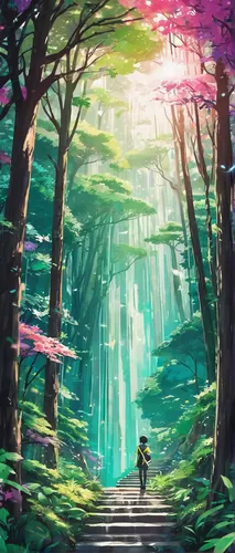 forest of dreams,forest,forest background,forest path,fairy forest,the forest,forest walk,forest landscape,the forests,forests,forest glade,cartoon forest,forest road,green forest,in the forest,fairy world,wander,art background,landscape background,the woods,Illustration,Japanese style,Japanese Style 04