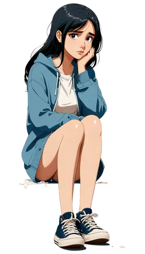 worried girl,girl sitting,girl with speech bubble,girl drawing,depressed woman,jean jacket,vector girl,sad girl,girl portrait,stressed woman,weary,kids illustration,converse,girl studying,2d,studies,anxious,school clothes,girl in a long,digital illustration,Illustration,Japanese style,Japanese Style 07