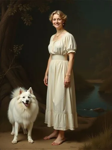 girl with dog,hypatia,shepherdess,frigga,linnen,samoyedic