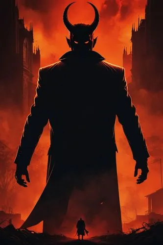 devil,hellboy,halloween poster,minotaur,devil wall,diablo,man silhouette,a3 poster,media concept poster,film poster,the devil,satan,krampus,evil,italian poster,apocalypse,game art,horned,demon,poster,Illustration,American Style,American Style 06